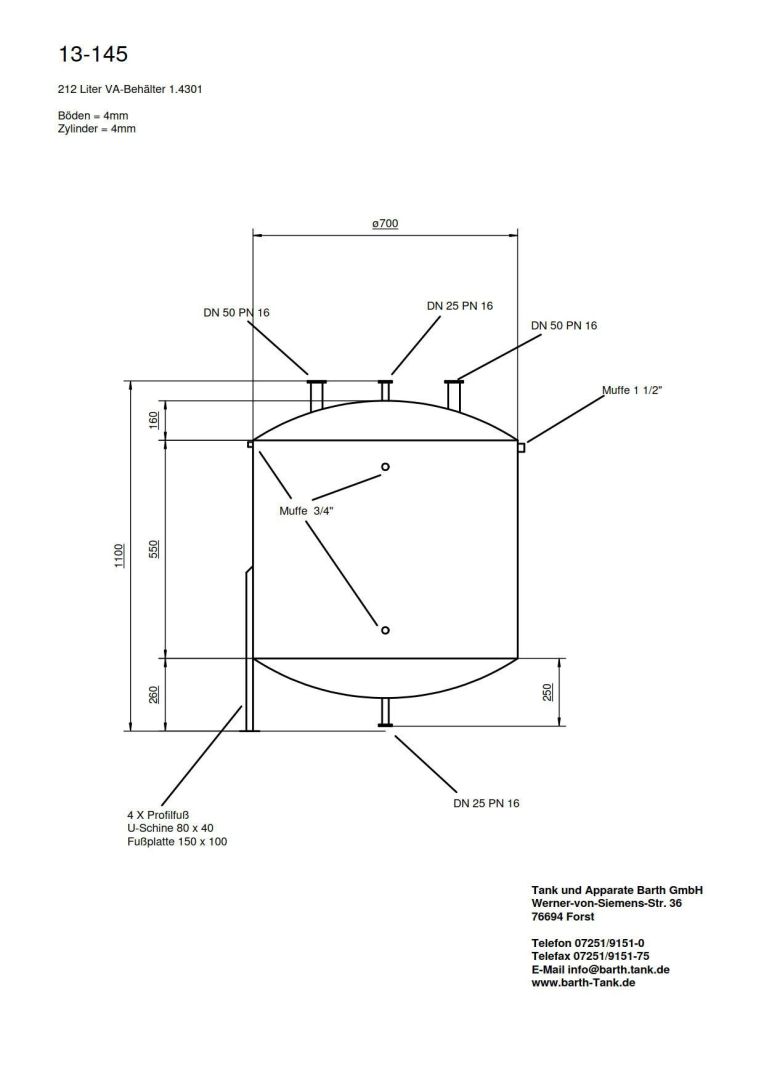 Druckbehälter aus Edelstahl (V2A), WSt. 1.4301 (5)