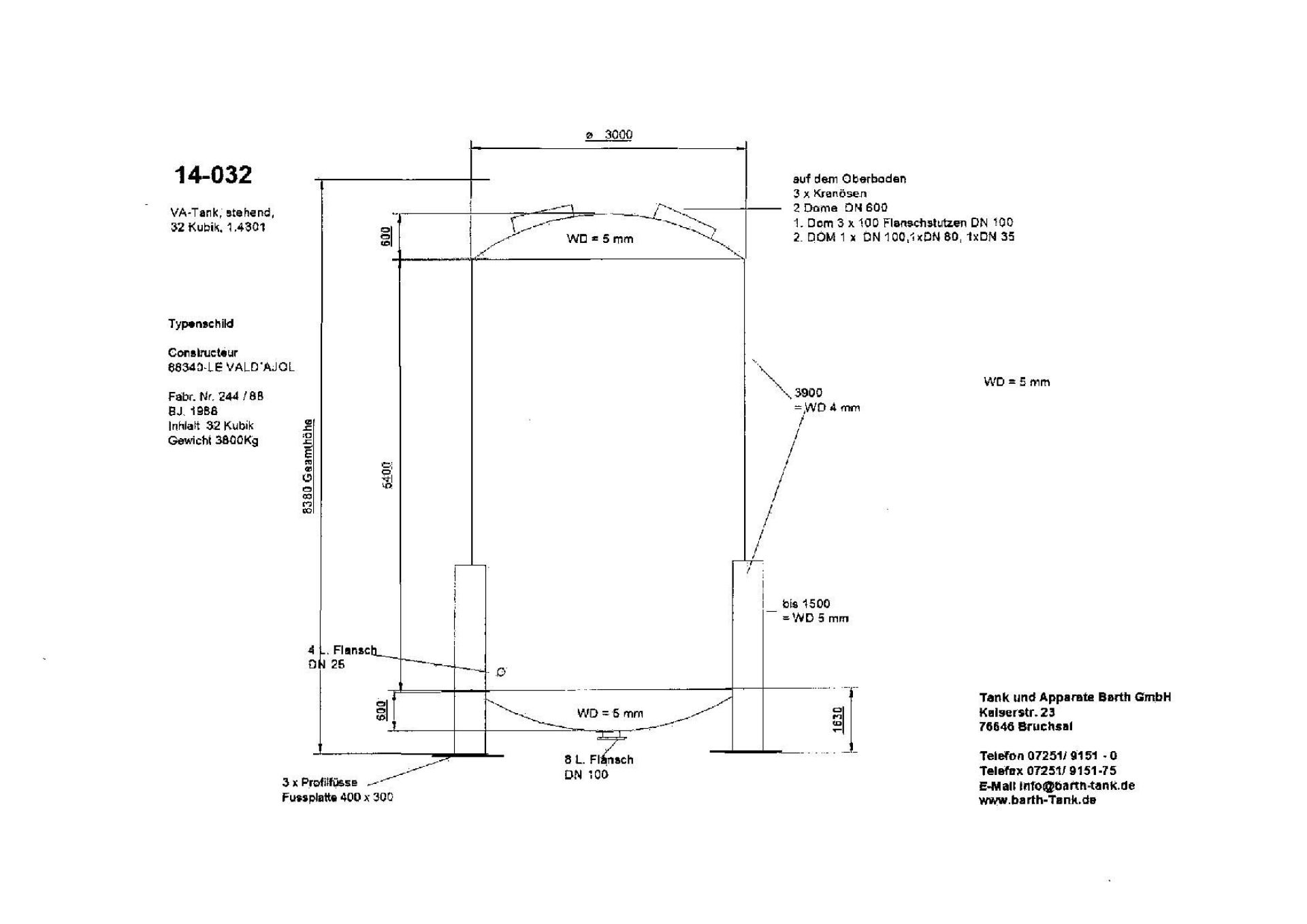 Lagerbehälter aus Edelstahl (V2A), Chemielagertank (5)