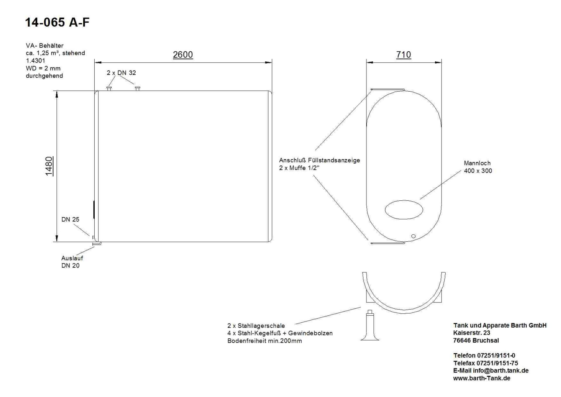 Lagerbehälter aus Edelstahl (V2A), auf Lageschalen (3)