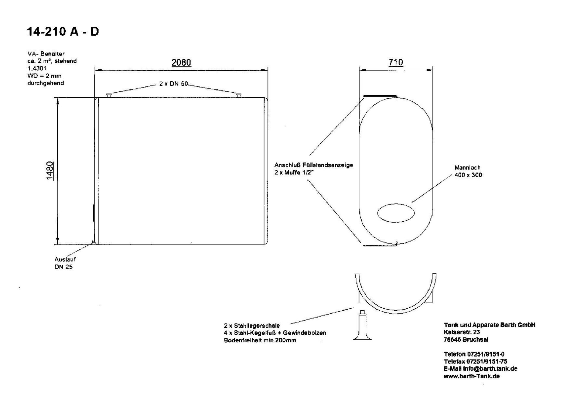 Lagerbehälter aus Edelstahl (V2A), stehend, oval (3)