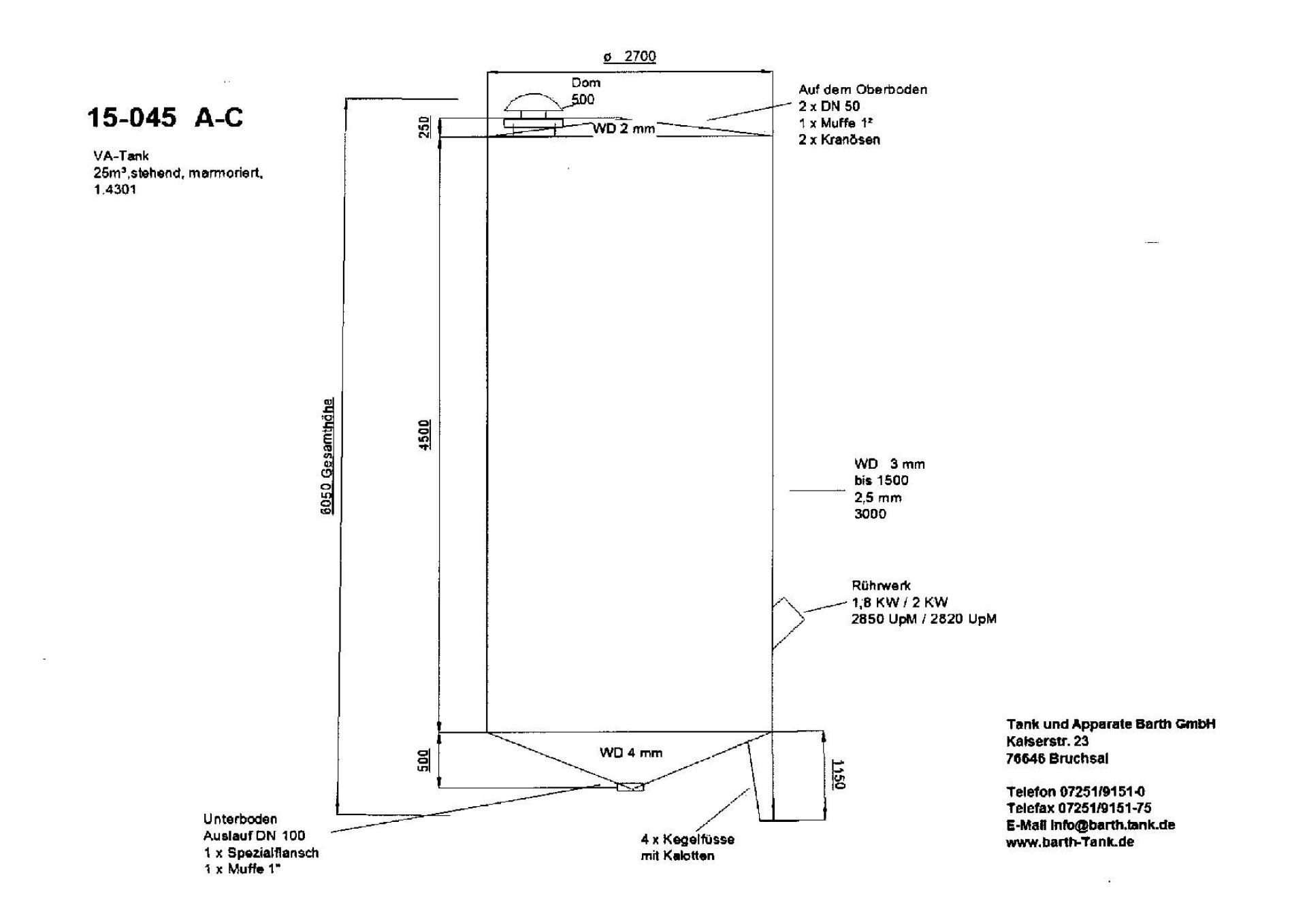 Rührwerkbehälter aus Edelstahl (V2A), WSt 1.4301 (5)