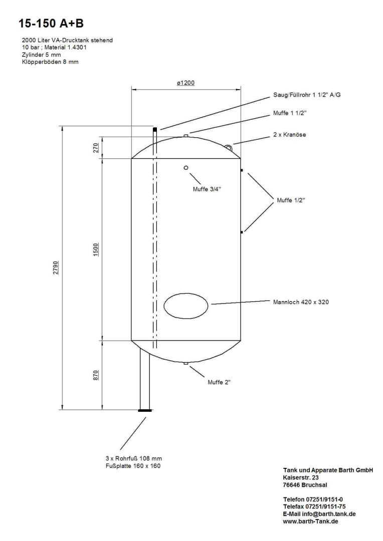 Druckbehälter aus Edelstahl (V2A), WSt 1.4301 (5)