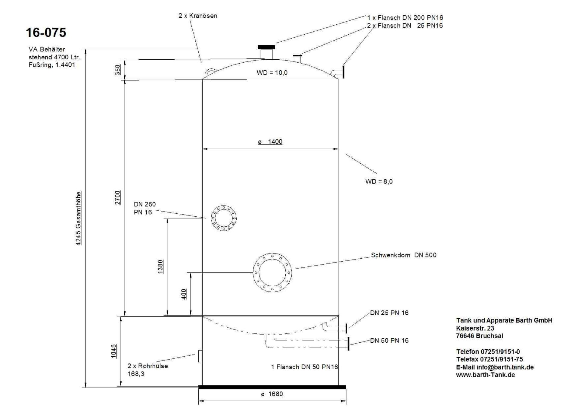 Druckbehälter aus Edelstahl (V4A), WSt. 1.4401 (5)