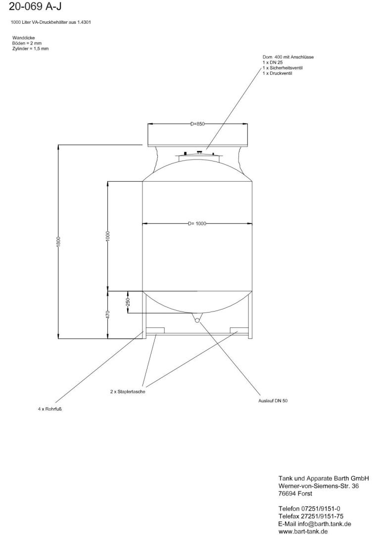 Druckbehälter aus Edelstahl (V2A), WSt 1.4301 (5)