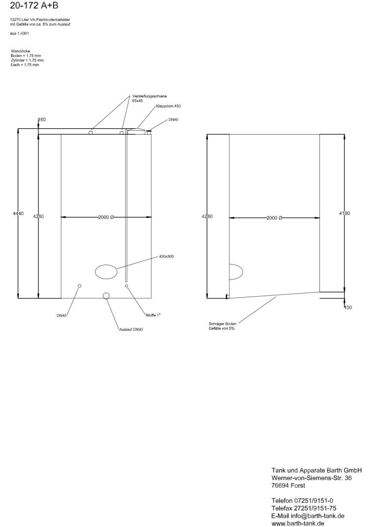 Lagerbehälter aus Edelstahl (V2A), Flachboden (5)