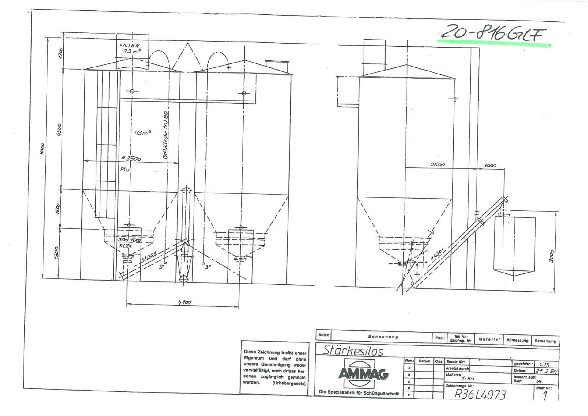 Lagersilo aus Aluminium, auf Fußring (Stärkesilo) (2)